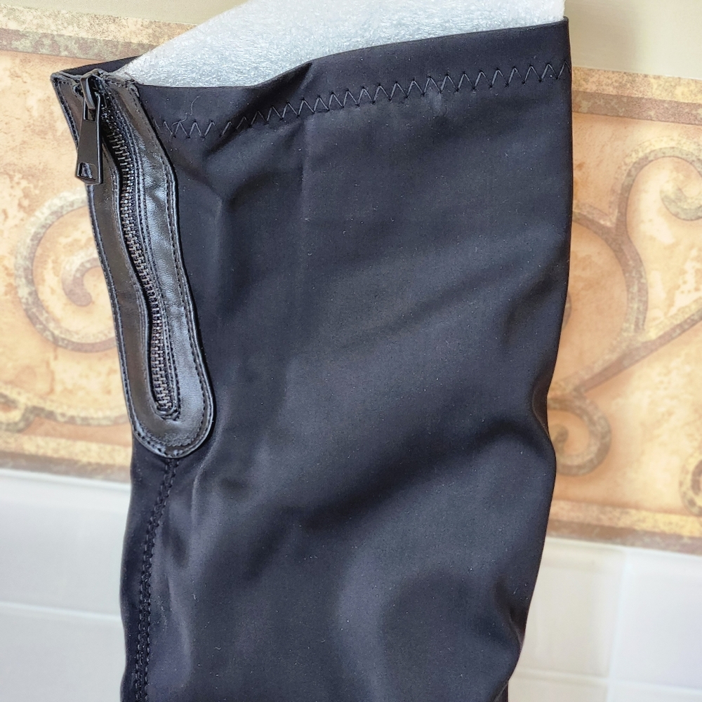 Atalina Black Chain Harness Knee High Riding Boots - Stretch Back Size 6.5 - Picture 8 of 15